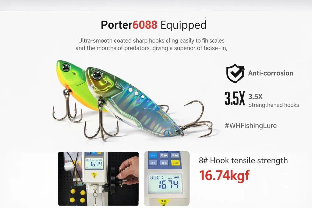U ltra-smooth coated sharp hooks cling easily t0 fih scales and the mouths Of predators, giving a superior Of ticlse—in,
