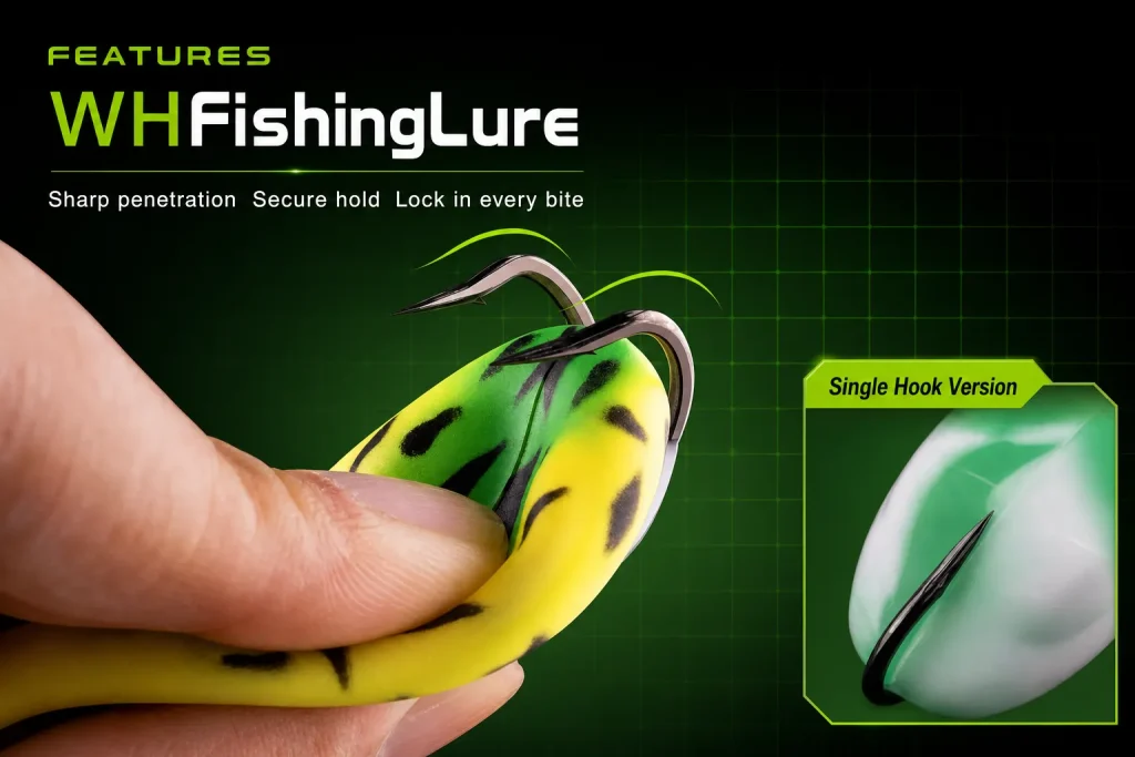 Single hook weedless frog lure for bass fishing