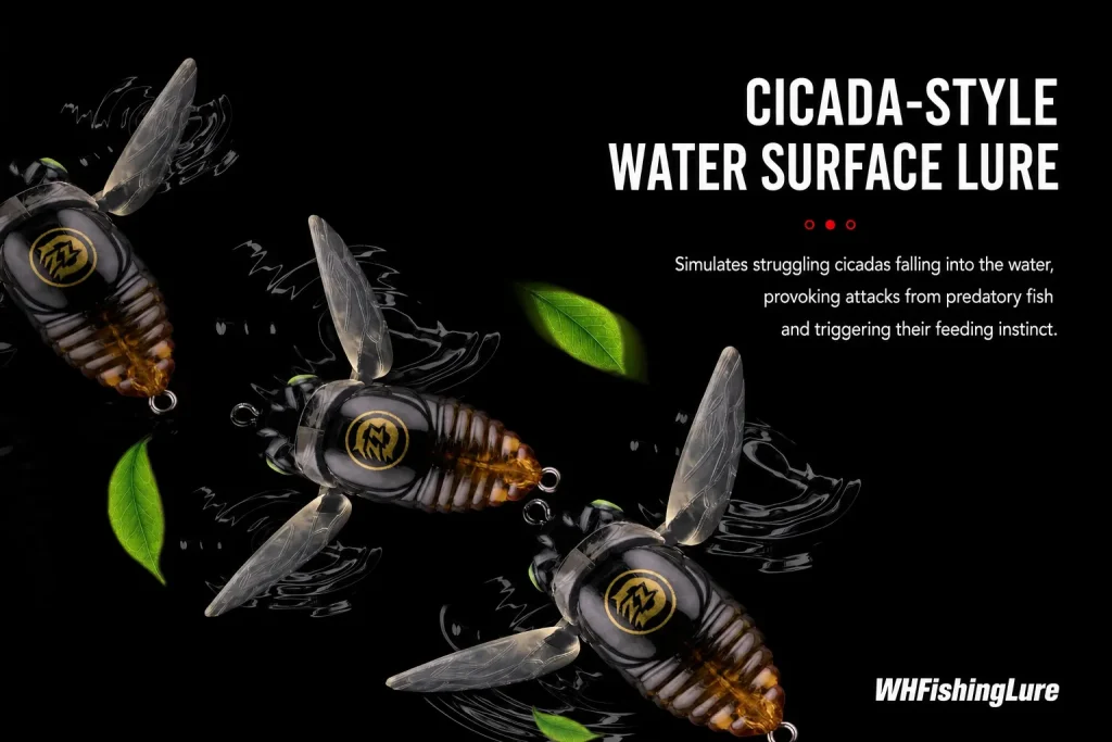 Realistic cicada surface lure for bass fishing