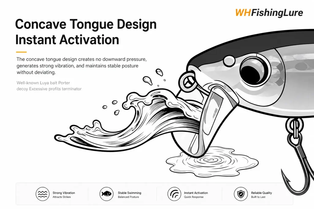 sinking minnow lure with concave tongue design for stable swimming action