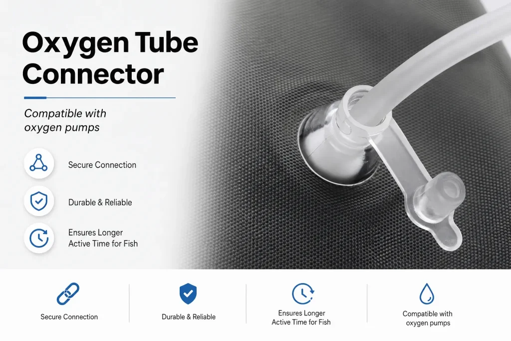 Live fish bag with oxygen pump connector and aerator compatibility