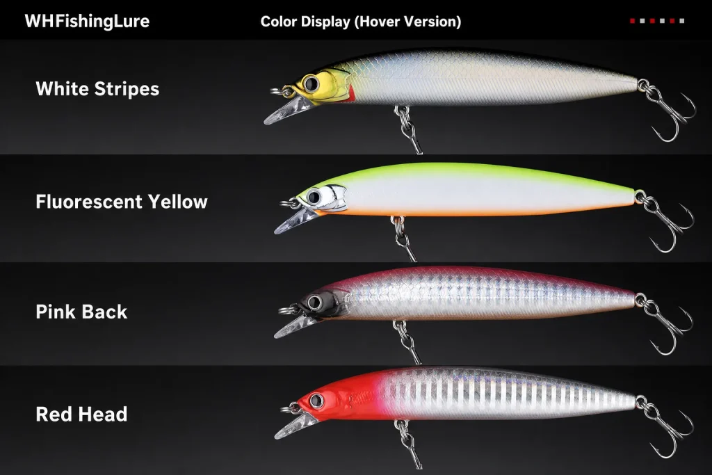 Long casting suspending minnow lure color options