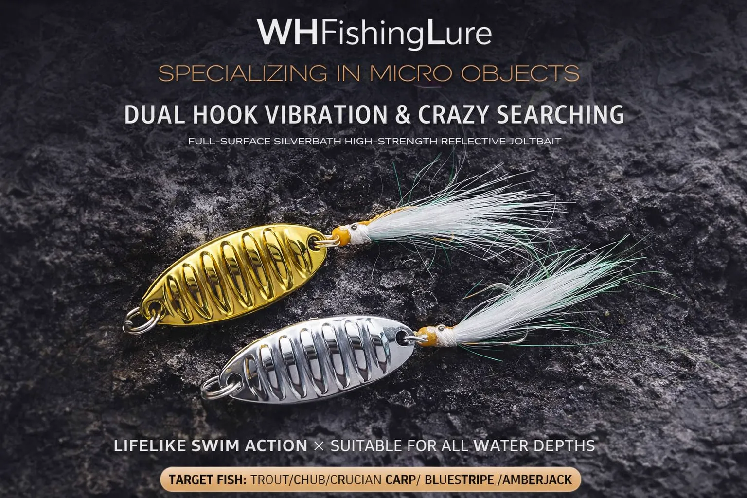 Ultralight micro spoon lure with dual treble hooks, full-body reflective finish, and lifelike swimming action for freshwater predator fishing.