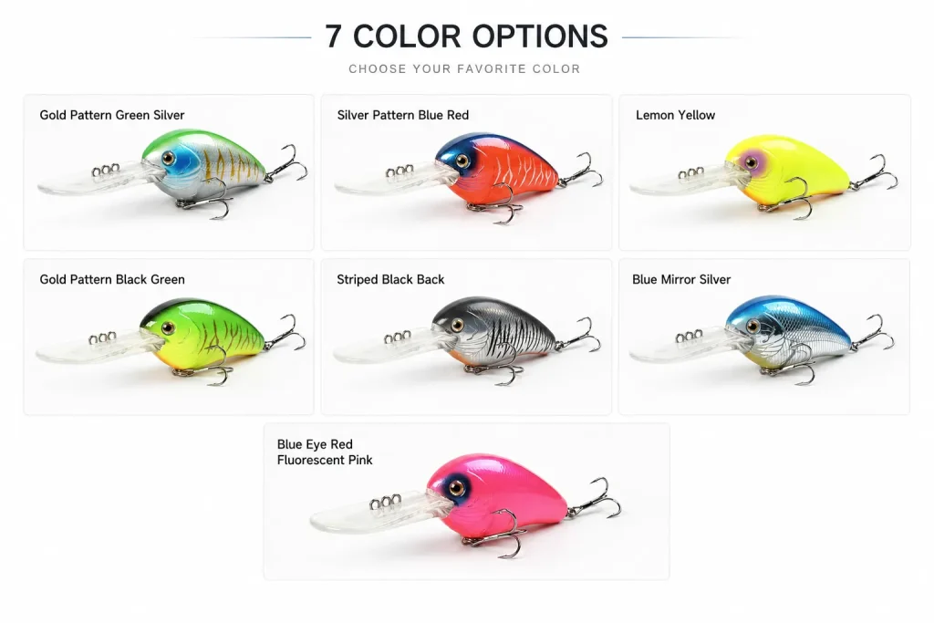 Deep Diving Crankbait color options for bass and saltwater fishing
