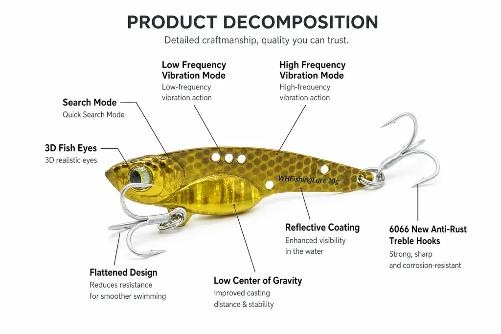 Mini VIB Fishing Lure with high and low frequency vibration modes
