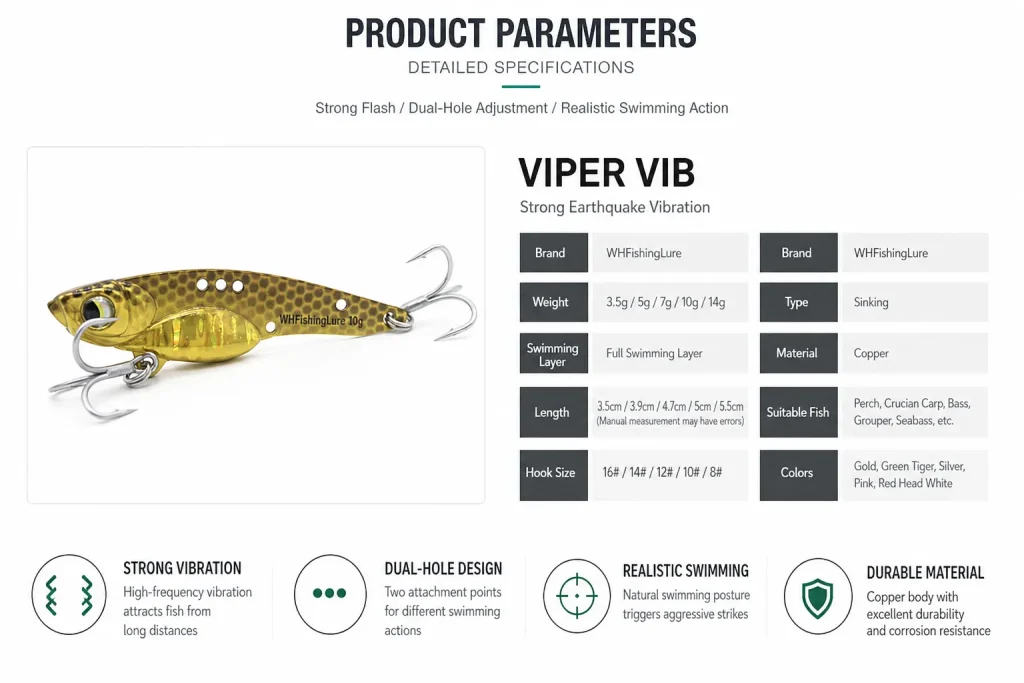 Mini Lead Clad Copper VIB Lure specifications chart