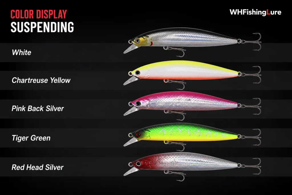 Suspending minnow lure available in multiple colors