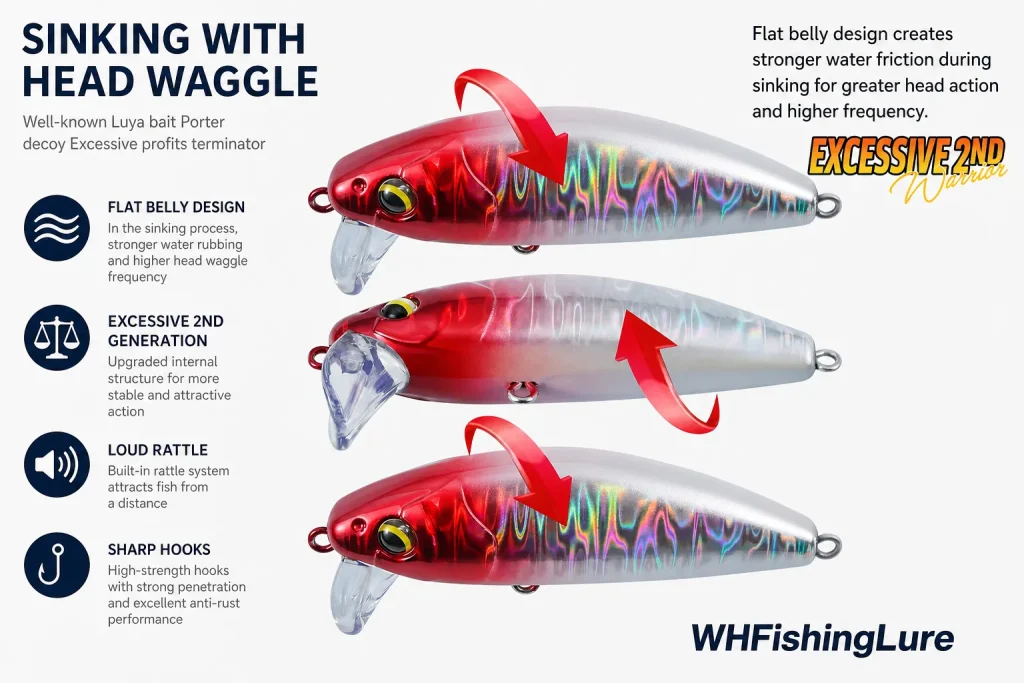 rattle sinking minnow lure with flat belly design and strong vibration