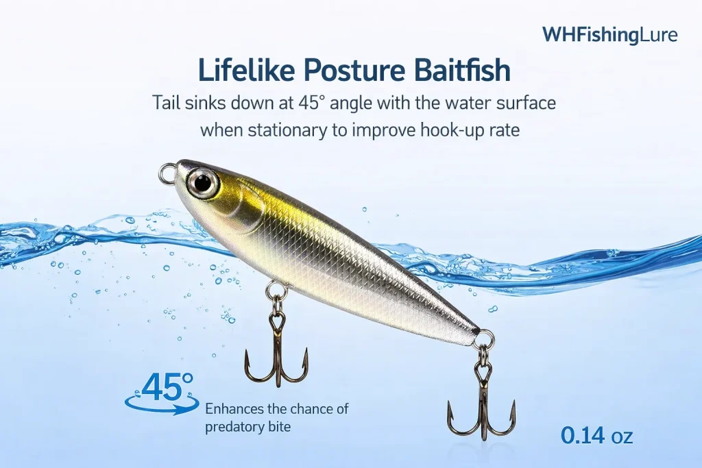 Topwater stickbait with realistic floating posture