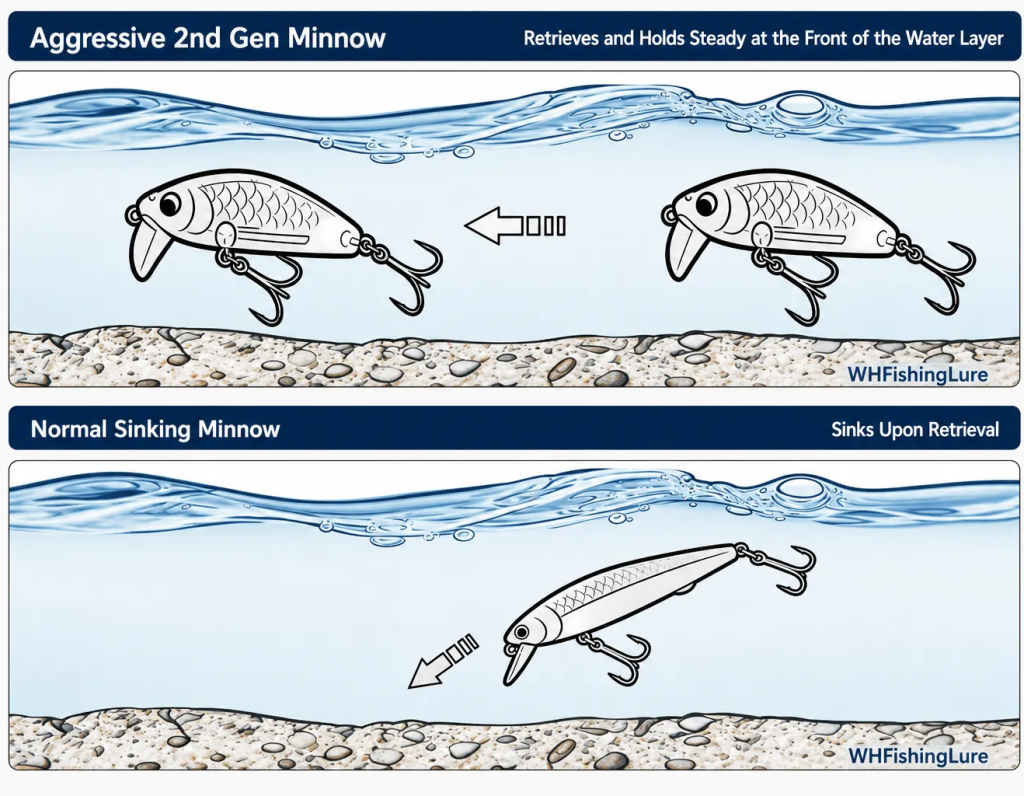 slow sinking minnow lure holding steady in the strike zone