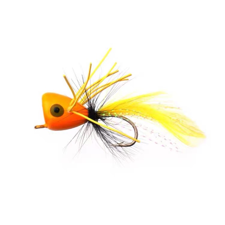 Orange Popper Fly Lure topwater fishing bait
