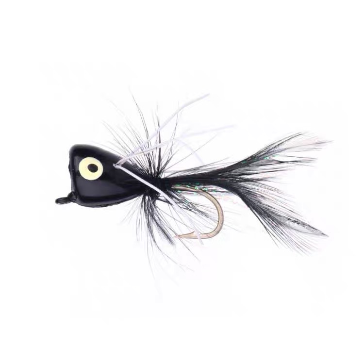 Black Popper Fly Lure for low light topwater fishing