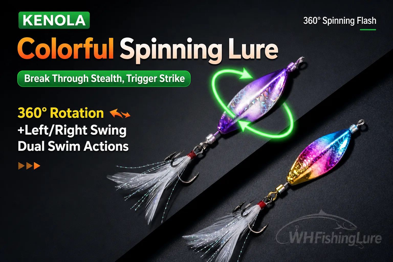 360 degree rotating spinner lure with left and right swimming action