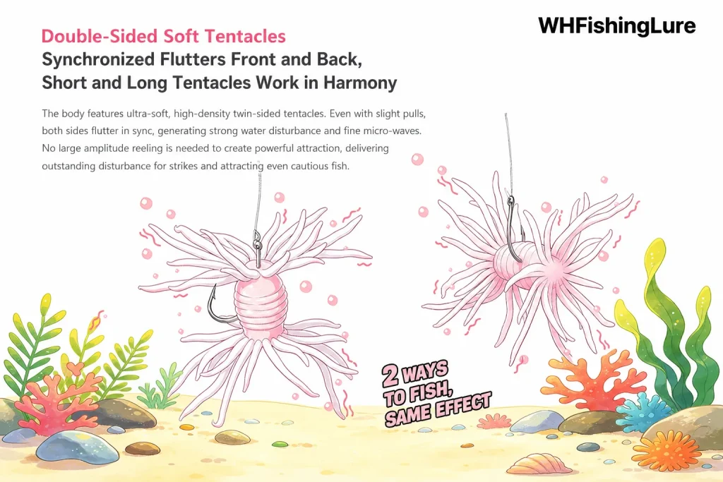 Dual-sided tentacle soft bait with natural water movement
