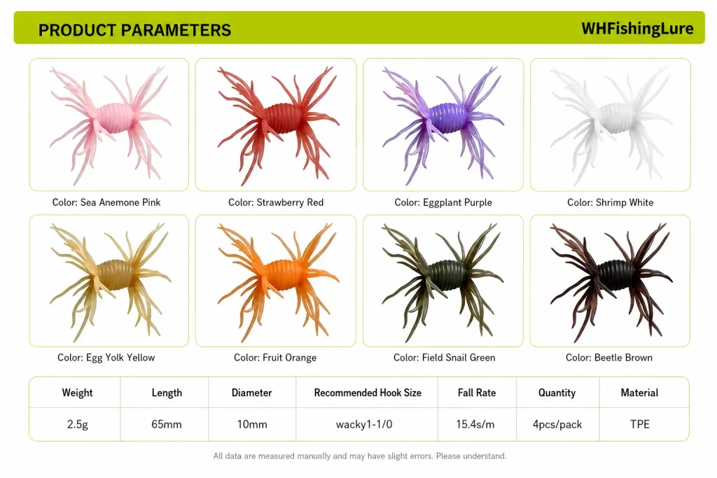 Slow sinking multi-tentacle soft bait 2.5g 65mm TPE specifications