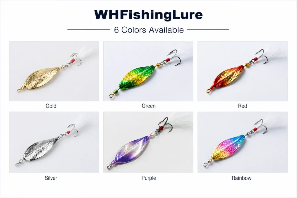 Spinner lure color options for bass perch trout and pike fishing