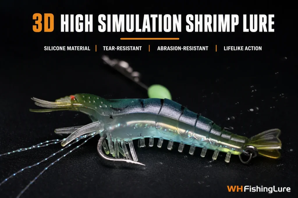 3D silicone shrimp lure with tear resistant soft body