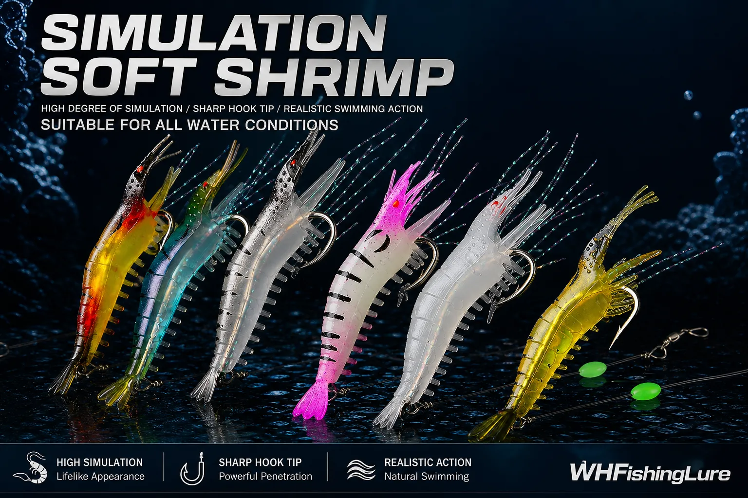 Realistic shrimp soft lure with natural swimming action and sharp hook