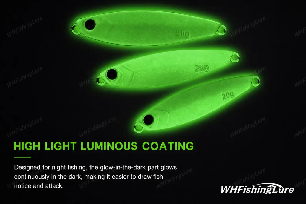 Glow in the dark metal jig with high brightness coating for night fishing