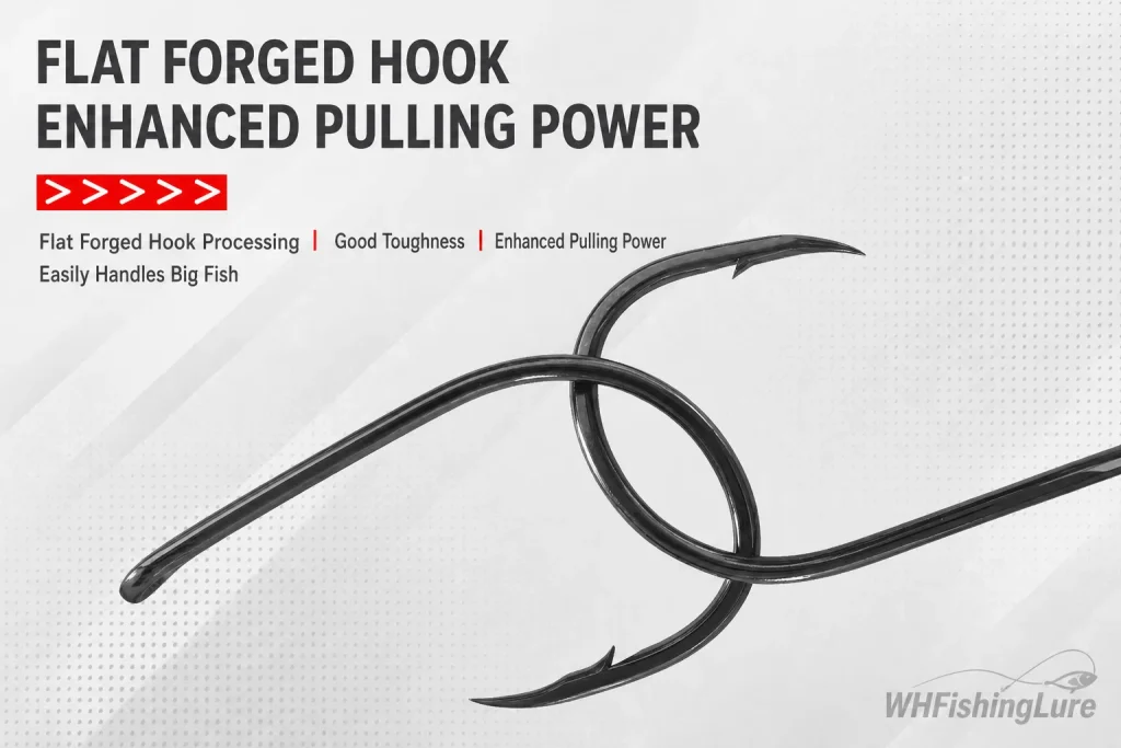 Reinforced flat forged single hook for large predator fish