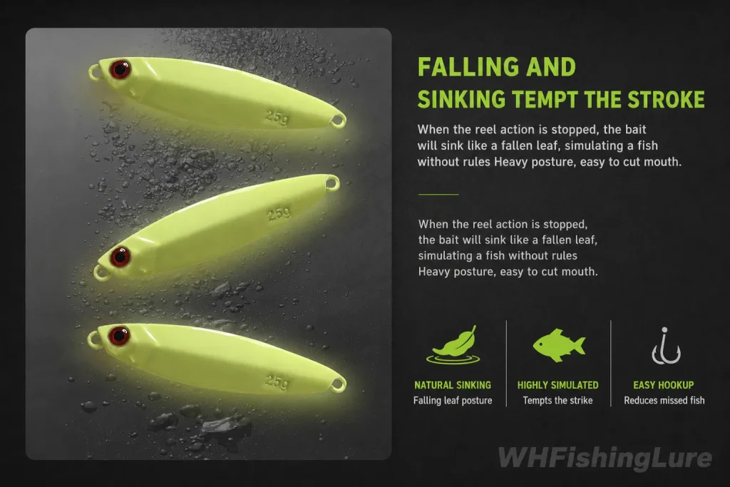 Falling sinking metal jig with natural leaf like action