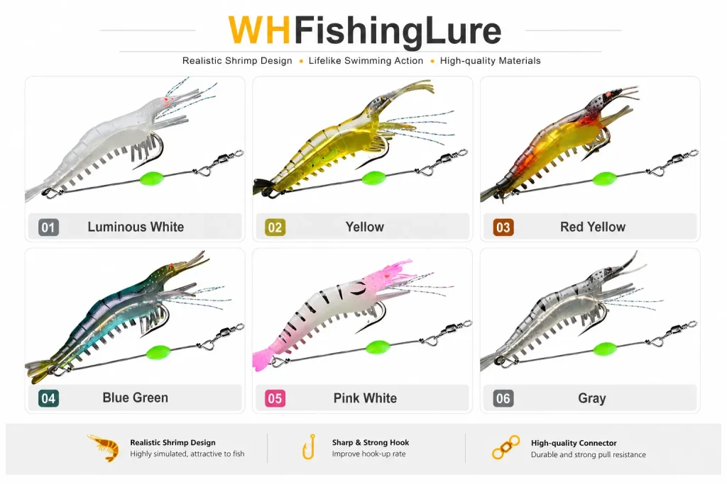 Realistic shrimp soft lure color options for fishing