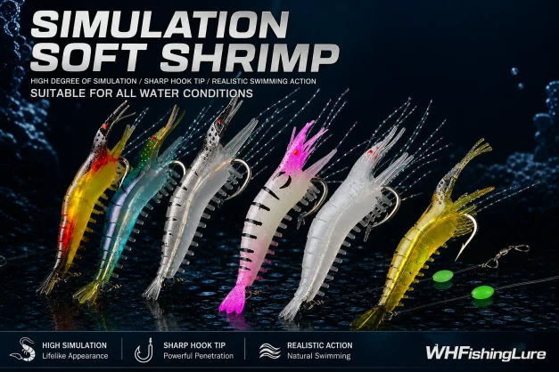 Realistic shrimp soft lure with natural swimming action and sharp hook