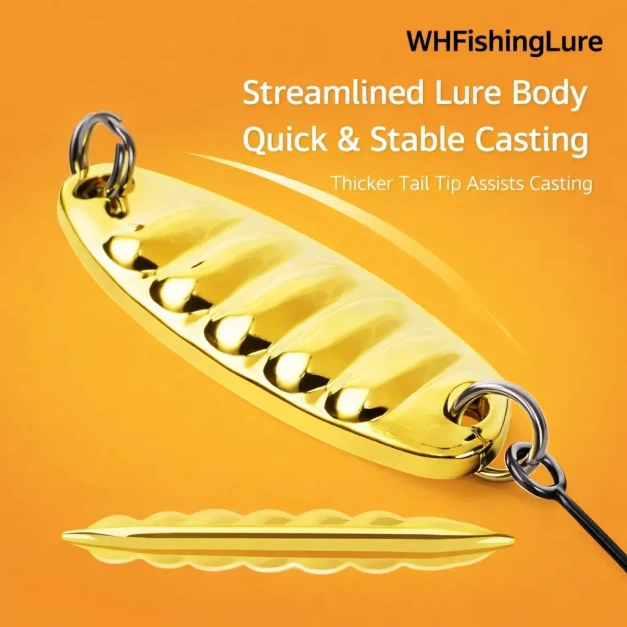 Ultralight flutter spoon lure with streamlined body design for stable long-distance casting in freshwater fishing.