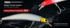 Long casting suspending minnow lure with weight transfer system