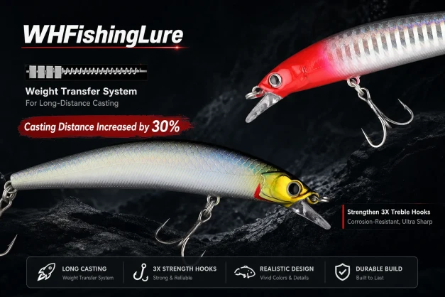 Long casting suspending minnow lure with weight transfer system