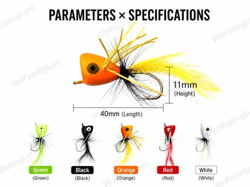 40mm Popper Fly Lure size specifications and color options