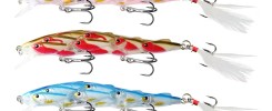 Five color options of 12cm jointed minnow lure with realistic baitfish design